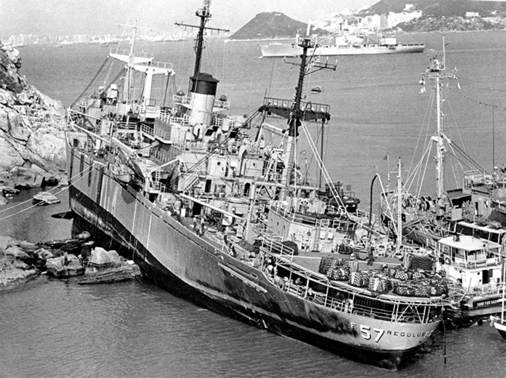 USS Regulus shipwrecked during Typhoon Rose in Hong Kong in 1971
